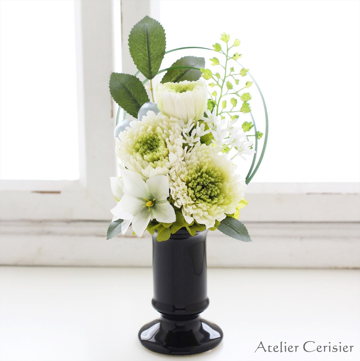 輪菊のお供え花（緑白菊 桔梗）Mサイズ 仏花 プリザーブドフラワー