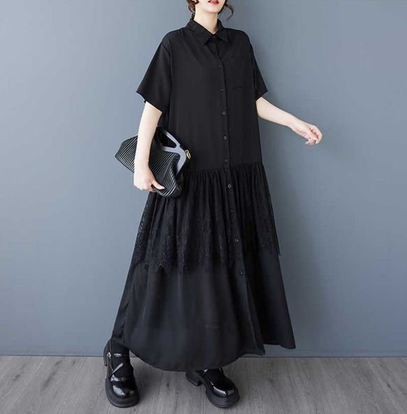 ツーピース 半袖シャツ ロングスカート シック フレンチ 上品 82006794-1.jpg