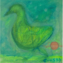 alba】S3 絵画 油絵 油彩 キャンバス 抽象 抽象画 鳥の絵 鳥 グリーン