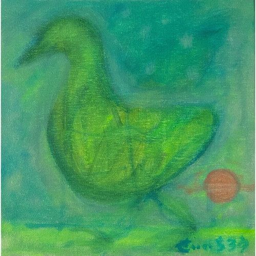 The Friday Culprit 抽象画 油絵 キャンバス 小型　立体 alba】S3 絵画 油絵 油彩 キャンバス 抽象 抽象画 鳥の絵 鳥 グリーン