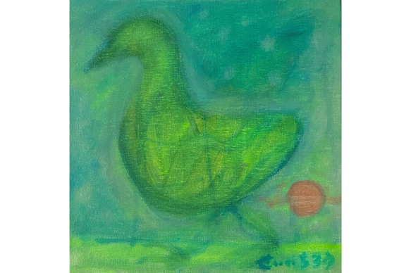 alba】S3 絵画 油絵 油彩 キャンバス 抽象 抽象画 鳥の絵 鳥 グリーン