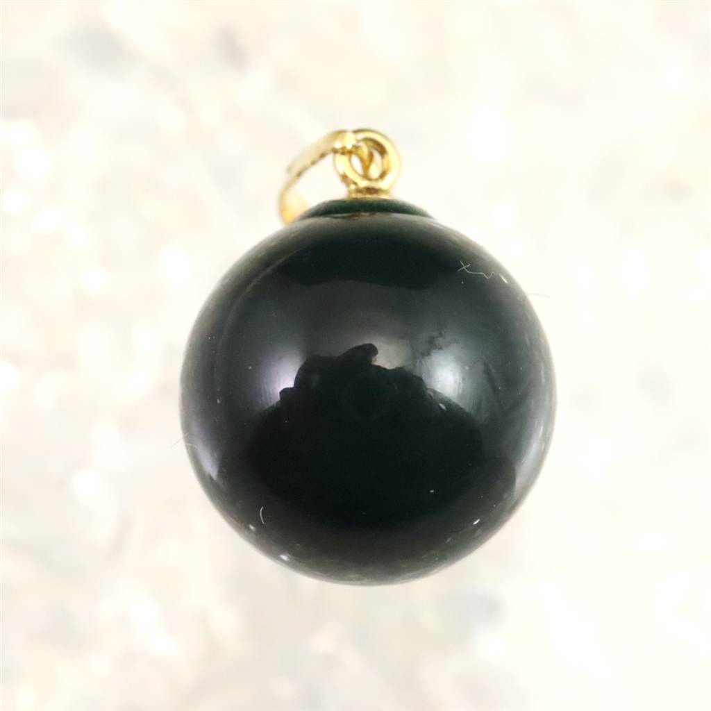 島根県 出雲碧玉 出雲石 SA 11mm玉 ペンダント　K18YG ディレクトリーカード付 #97480