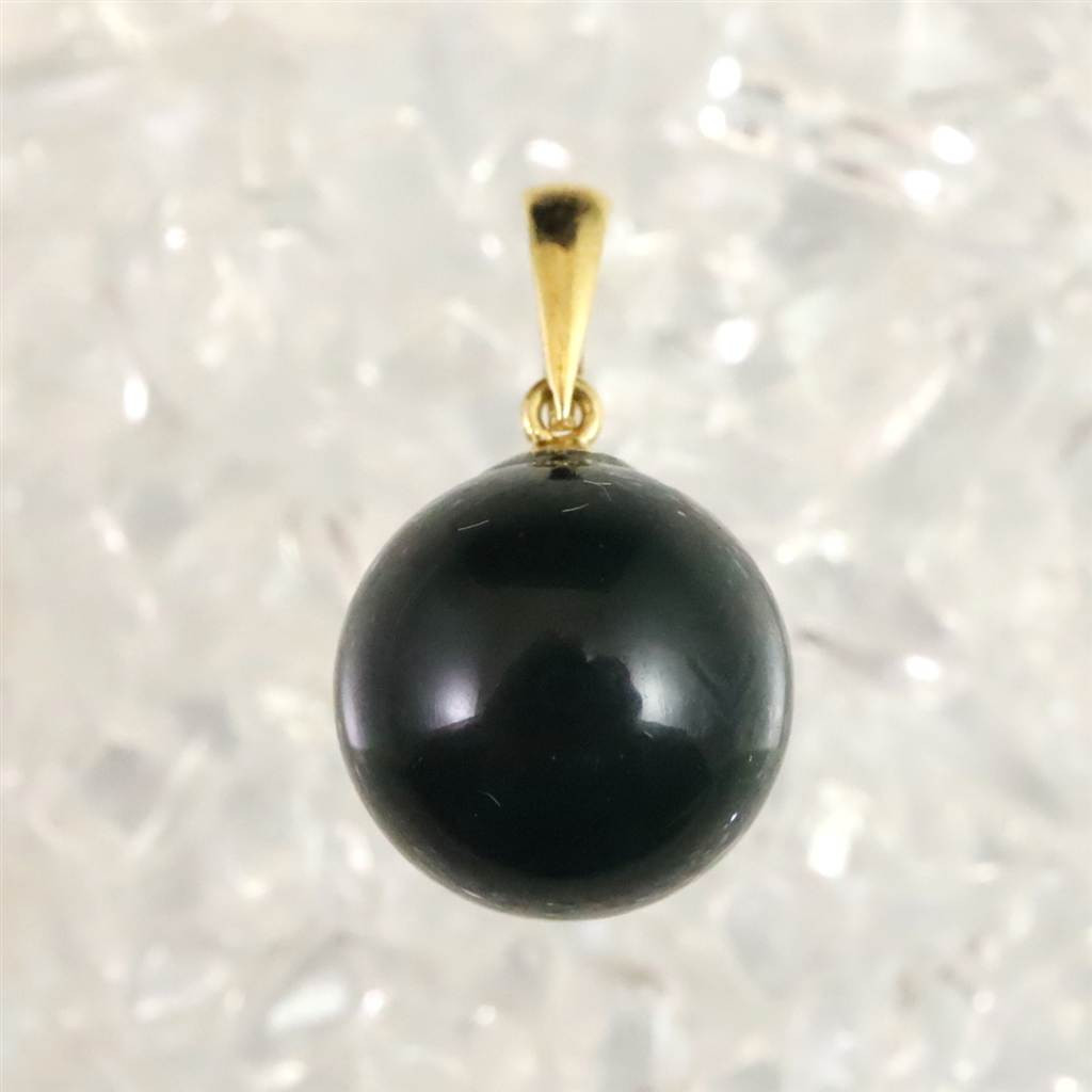島根県 出雲碧玉 出雲石 SA 11mm玉 ペンダント　K18YG ディレクトリーカード付 #97480