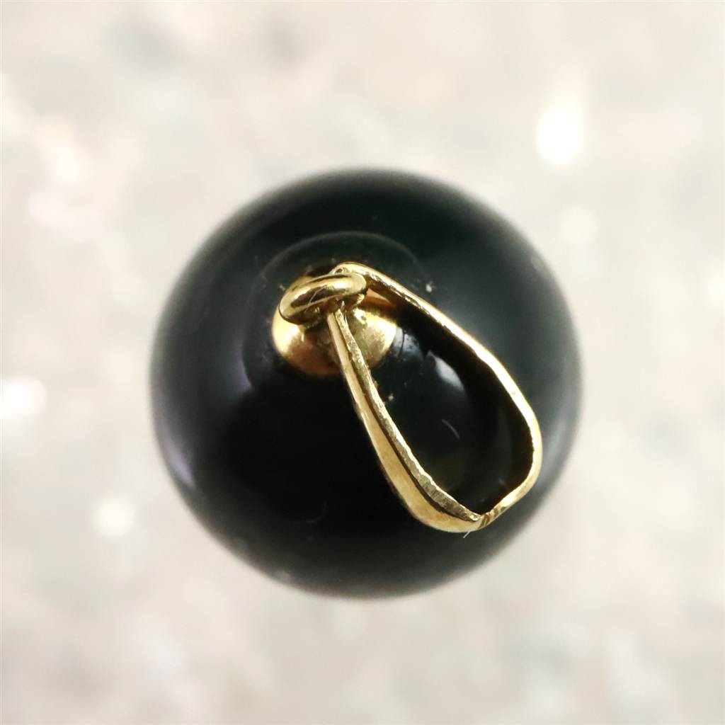 島根県 出雲碧玉 出雲石 SA 11mm玉 ペンダント　K18YG ディレクトリーカード付 #97480