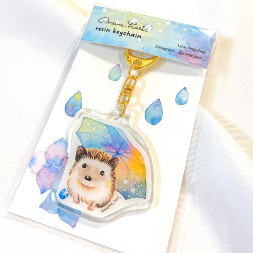 アンブレラマーカー 【虹色の傘とハリネズミ】 水彩イラスト アクリル