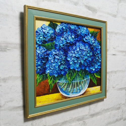油絵 油彩 油彩画 絵 絵画【青い紫陽花】 絵画 HR 通販