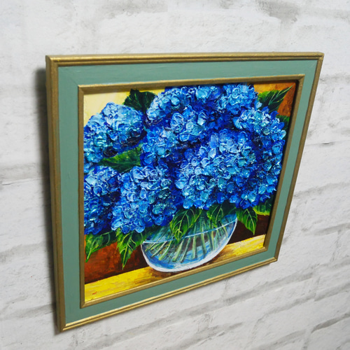 油絵 絵画【紫陽花】【色紙】 油絵 絵画【紫陽花】