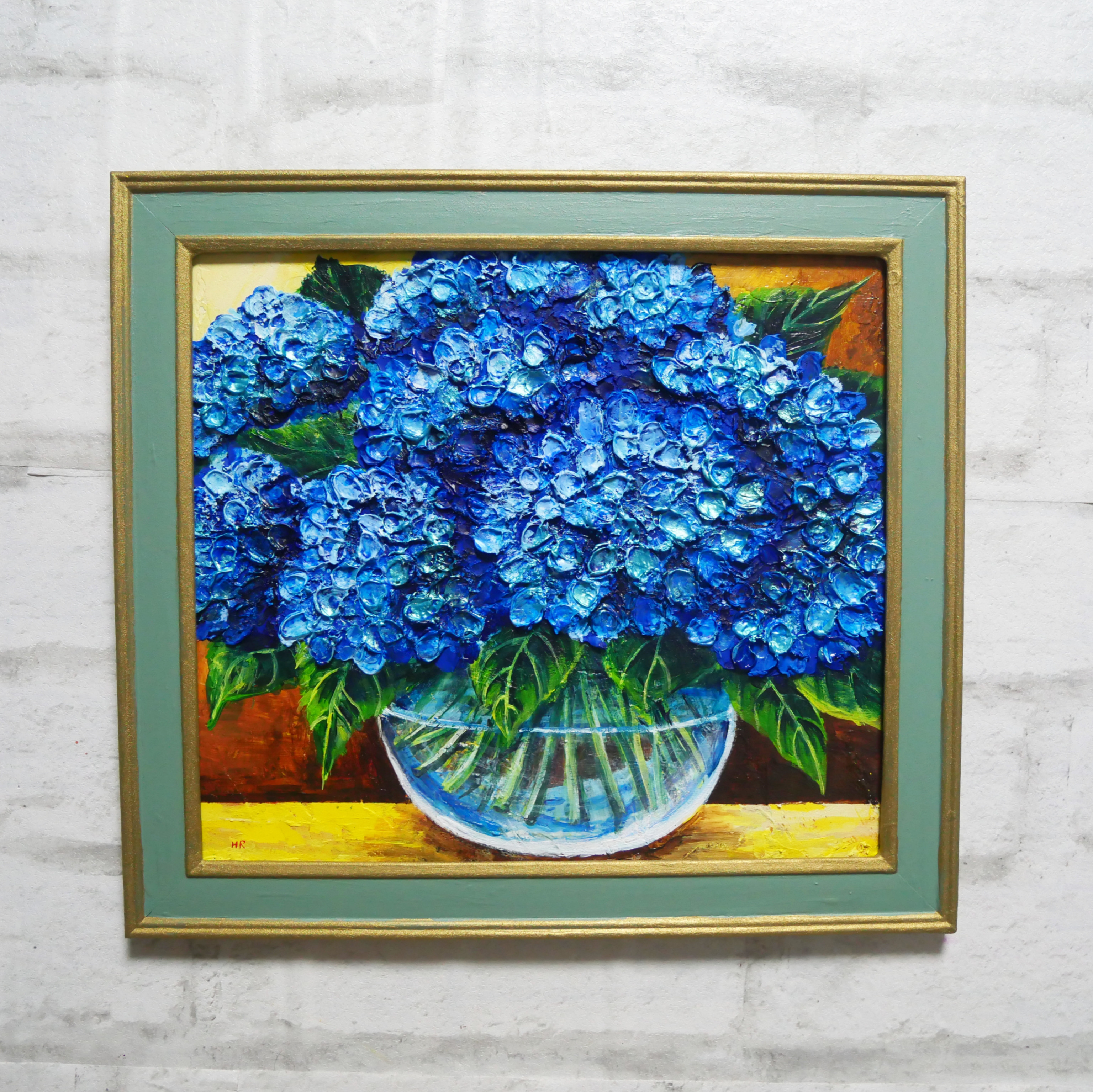 ★『花』 油彩 油絵 絵画> 油絵 油彩 油彩画 絵 絵画【青い紫陽花】 絵画 HR 通販