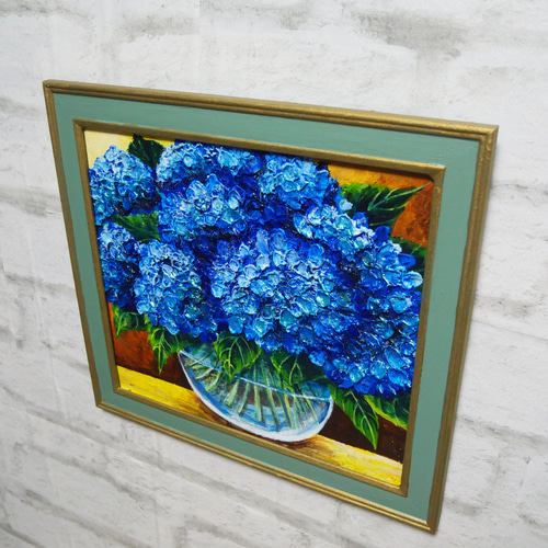 油絵 油彩 油彩画 絵 絵画【青い紫陽花】 絵画 HR 通販