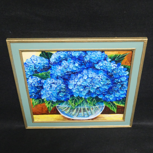 ホットマン セール 絵 油彩画 油彩 油絵 絵画【青い紫陽花】 通販 HR 絵画 版画