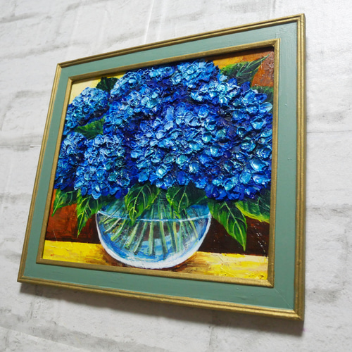 油絵 油彩 油彩画 絵 絵画【青い紫陽花】 絵画 HR 通販