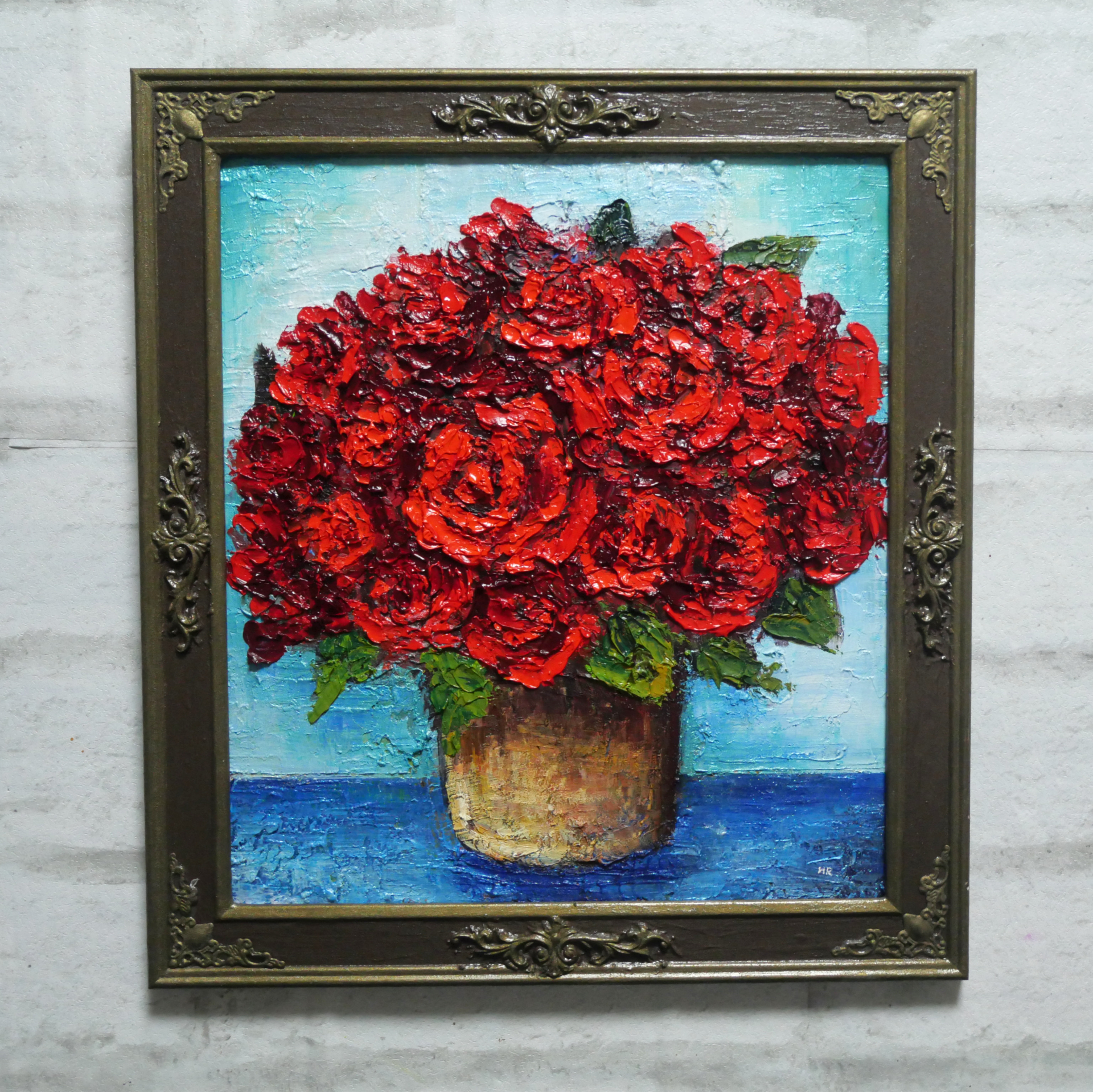 最新発見 油絵 油彩 19341836 通販 HR 絵画 絵画【赤い薔薇】 絵 油彩画 絵画