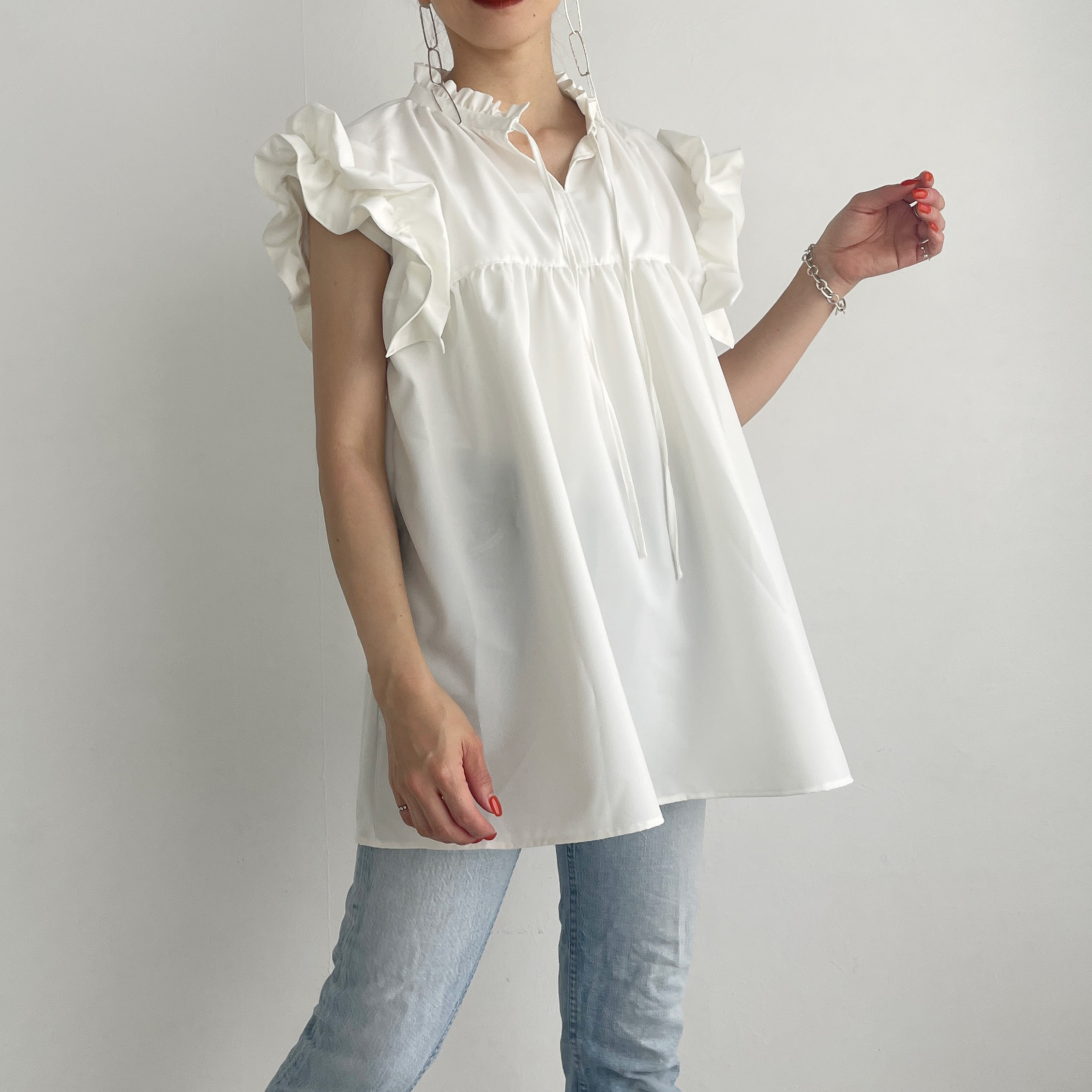 ショルダーフリルトップス(white)