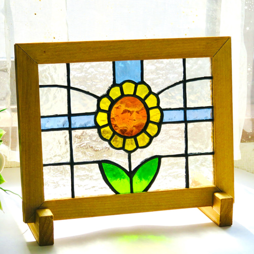ステンドグラス ＊向日葵のミニ衝立パネル＊ サンキャッチャー プチ