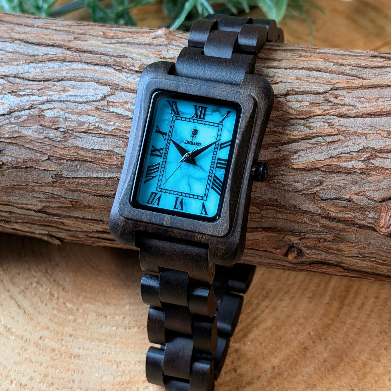 【木製腕時計】EINBAND Licht Sandalwood ターコイズ文字盤 天然石×木製腕時計 36×26mm