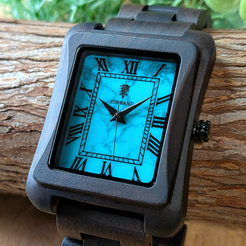 木製腕時計】EINBAND Licht Sandalwood ターコイズ文字盤 天然石×木製