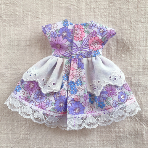 22cmドール用 パープルな花柄のレースワンピース リカちゃん