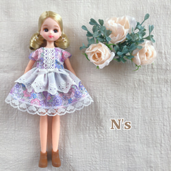 22cmドール用 パープルな花柄のレースワンピース リカちゃん その他
