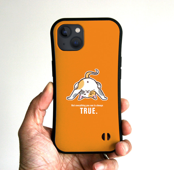 グリップiPhoneケース また覗き猫（オレンジ） iPhoneケース・カバー 
