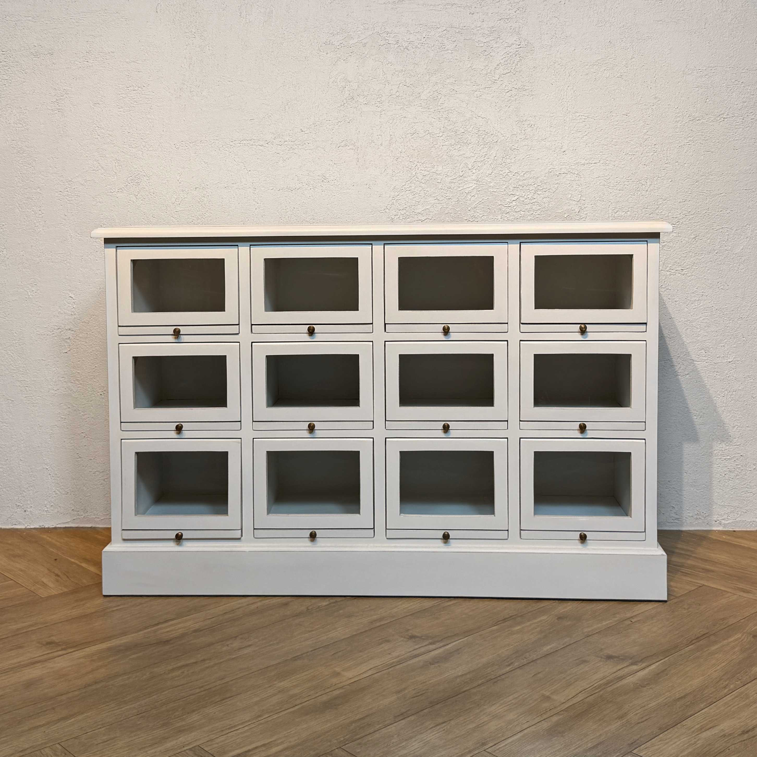 アンティーク調 シューズラック ショーケース カウンター 引出し12杯 収納 靴箱 店舗什器【ホワイト】oth233