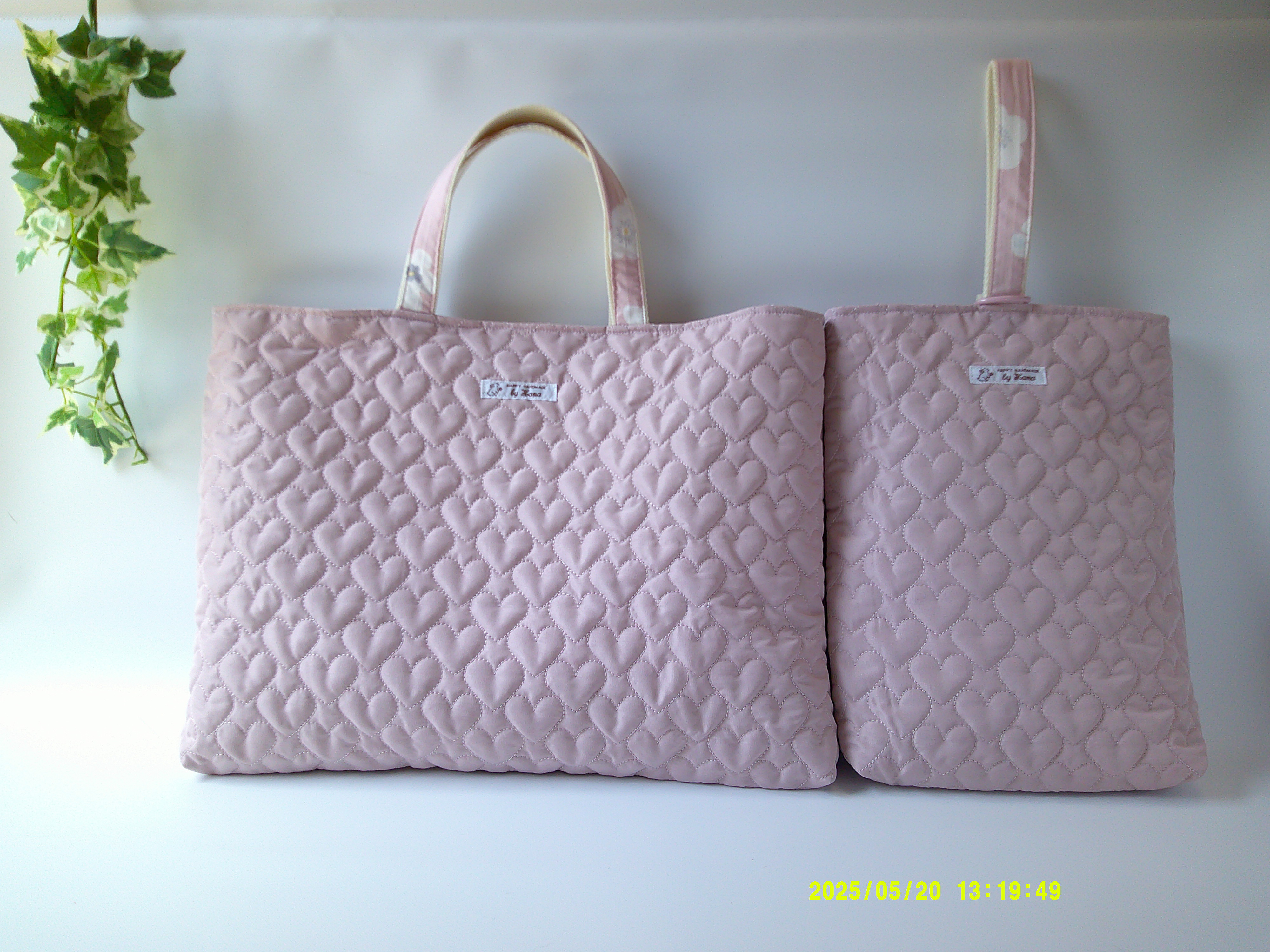 ハートステッチキルト・通園通学2点セット・ローズピンク・まちあり