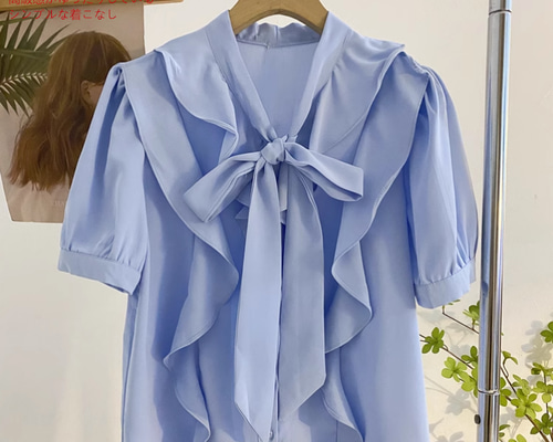 コットン ふんわり リボン ブラウス ブルー ラベンダー 青 リボン 綿 涼やか 186-184080-requ-0409-3.jpg