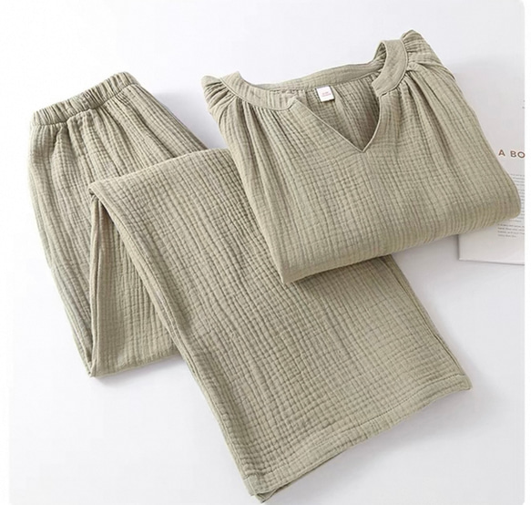 パジャマ 長袖レディース上下セット春秋ダブルガーゼ 春秋寝巻き 2枚目の画像