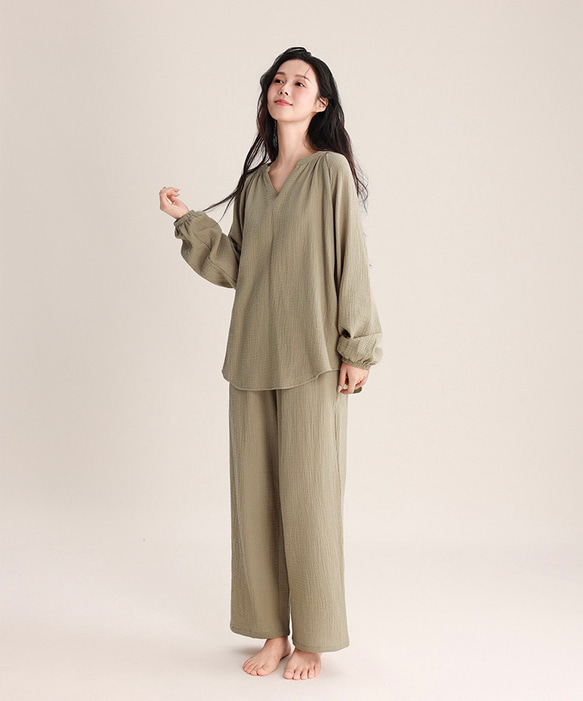 パジャマ 長袖レディース上下セット春秋ダブルガーゼ 春秋寝巻き 4枚目の画像