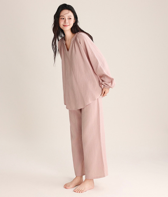 パジャマ 長袖レディース上下セット春秋ダブルガーゼ 春秋寝巻き 1枚目の画像