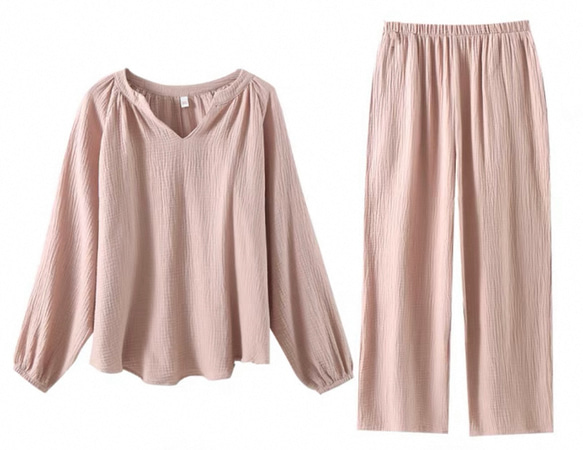 パジャマ 長袖レディース上下セット春秋ダブルガーゼ 春秋寝巻き 5枚目の画像