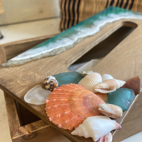 1221】オーシャンアート ティッシュケース 波紋 インテリア雑貨 海の