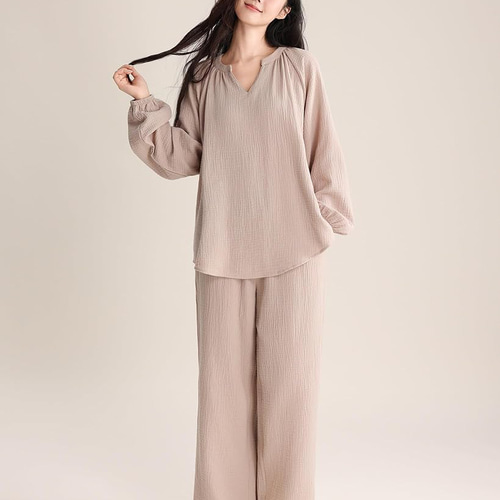 パジャマ 長袖レディース上下セット春夏秋ダブルガーゼ 寝巻き