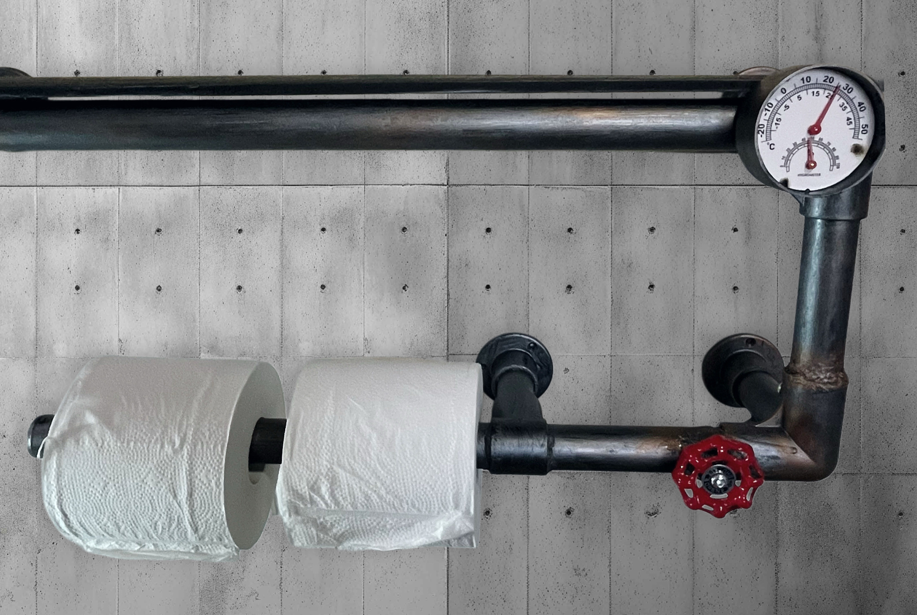 配管風デザインの収納ラック｜温度計＆バルブ付きインテリア