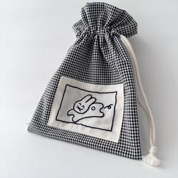 フクモモ仲良し巾着ポーチ ブロックチェック フクモモ仲良し巾着ポーチ