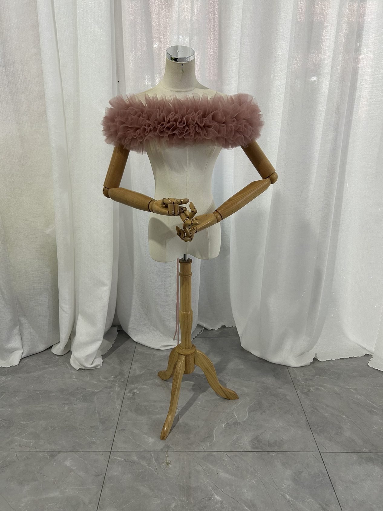 取り外しオフショルダー ピンク ソフトチュール 編み上げ 披露宴 前撮り