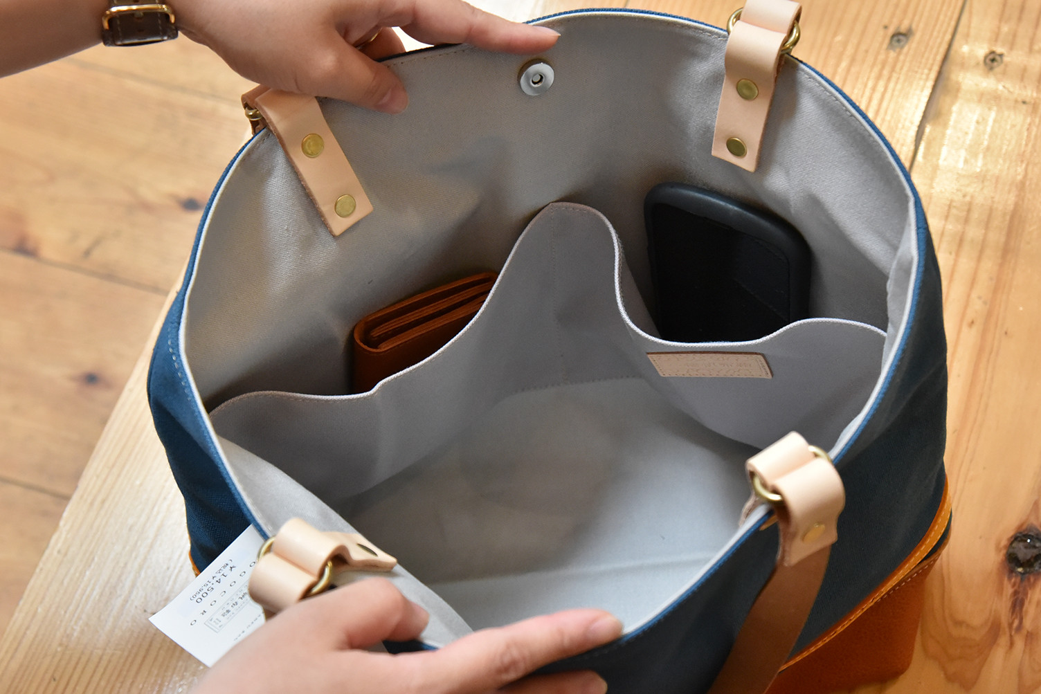 【八幡帆布鞄】革と高島産帆布で作ったトートバッグ レッド　Lサイズ