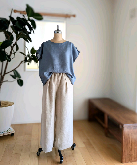 ✽脚長美脚に見えるハイウエスト綺麗目ワイドパンツ✽フレンチリネン✽生成り✽ 7枚目の画像