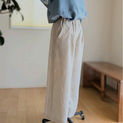✽脚長美脚に見えるハイウエスト綺麗目ワイドパンツ✽フレンチリネン✽生成り✽ 4枚目の画像