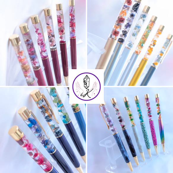 【受注生産5本～】Creatakt✎*。天然石入りハーバリウムボールペン 1枚目の画像