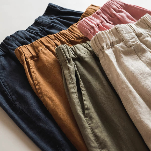 9分丈リネンパンツ　ゴムウエストリネンパンツ　5色　M-Lサイズ　L636 4枚目の画像