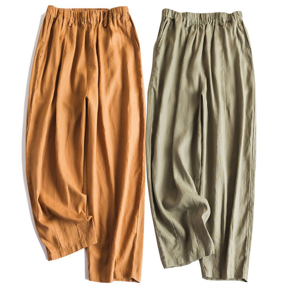 9分丈リネンパンツ　ゴムウエストリネンパンツ　5色　M-Lサイズ　L636 2枚目の画像