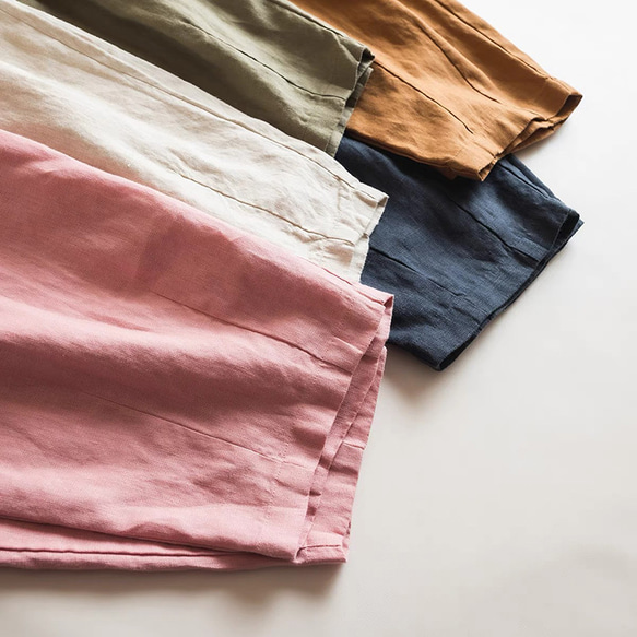 9分丈リネンパンツ　ゴムウエストリネンパンツ　5色　M-Lサイズ　L636 5枚目の画像