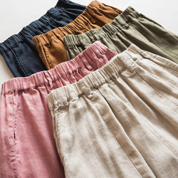 9分丈リネンパンツ　ゴムウエストリネンパンツ　5色　M-Lサイズ　L636 3枚目の画像
