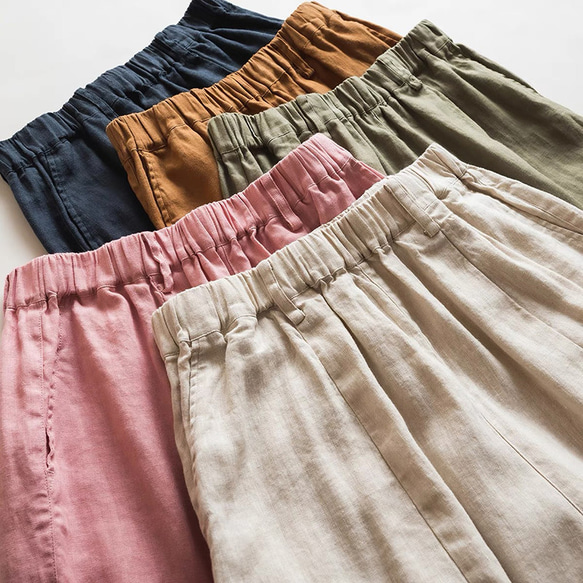 9分丈リネンパンツ　ゴムウエストリネンパンツ　5色　M-Lサイズ　L636 3枚目の画像