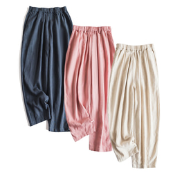 9分丈リネンパンツ　ゴムウエストリネンパンツ　5色　M-Lサイズ　L636 1枚目の画像