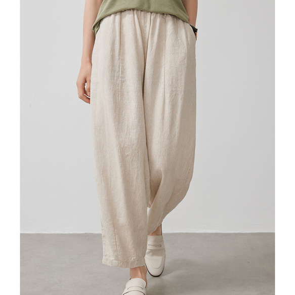 9分丈リネンパンツ　ゴムウエストリネンパンツ　5色　M-Lサイズ　L636 20枚目の画像