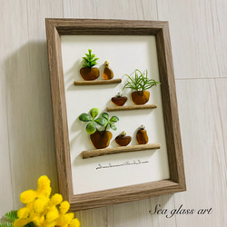 シーグラスアート 北海道 シマエナガ 家族アート 月インテリア雑貨