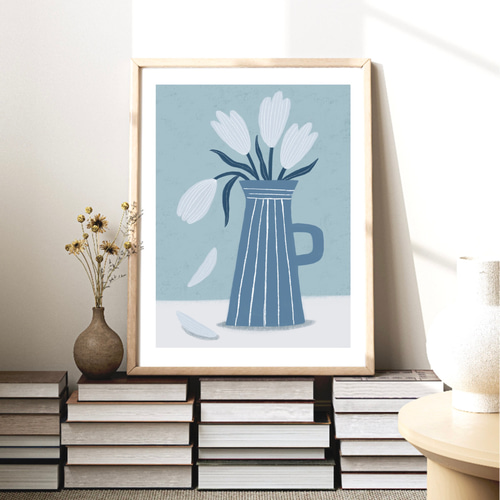 Tulip 】ブルー :/177/ アートポスター 北欧 花 ナチュラル 青 植物