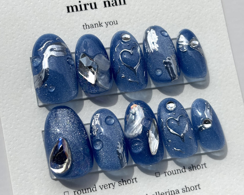 ネイルチップ オーダー 青 水色 桜 マグネット うるうる 春 ネイルチップ オーダー 青 水色 桜 マグネット うるうる 春