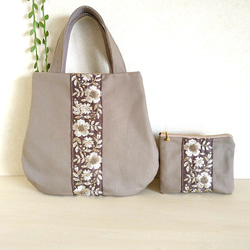 インド刺繍リボン ミニバッグ＆ポーチ ベージュ 帆布 ラウンドトート